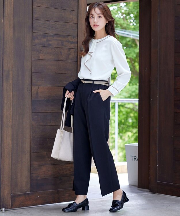 Tiaclasse 【2WAY・洗える】取り外し可能な​配色パイピングボウタイブラウス オフホワイト