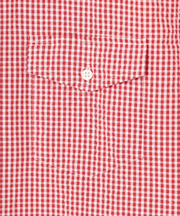 J.PRESS MEN オーガニックコットンサッカーギンガムチェックシャツ レッド系3