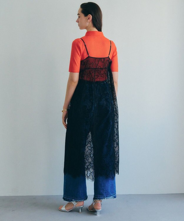 YECCA VECCA リーフ柄レースキャミワンピース Black