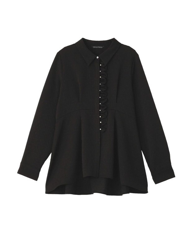 YECCA VECCA パールジャガードペプラムブラウス Black