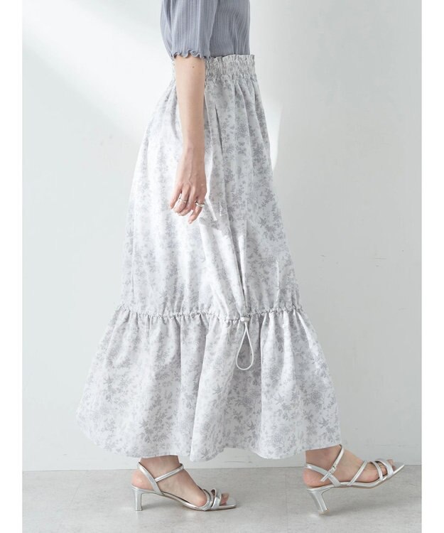 earth music&ecology フラワーティアードテックスカート Grayish Blue
