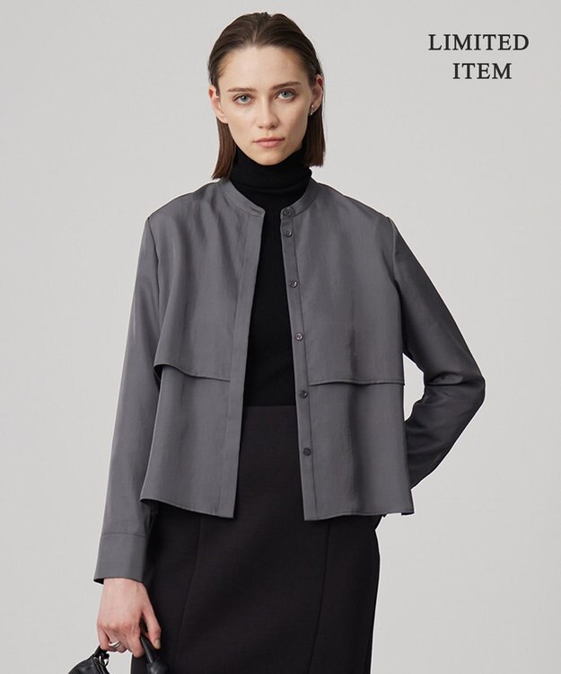 ICB L 【WEB限定・洗える】シルキーツイル  クロップドシャツ グレー系