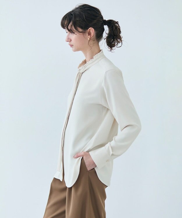 BEIGE， 【洗える・L-size】EVA / ボウタイロングスリーブブラウス Sheer Orange