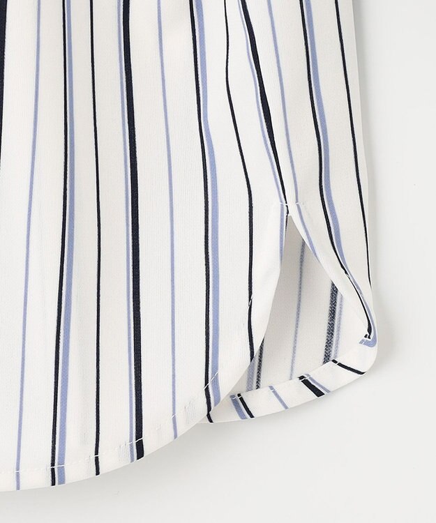 ANY SIS 【接触冷感・吸水速乾・UVケア】エアリードレープスムース 七分袖ブラウス オフストライプ