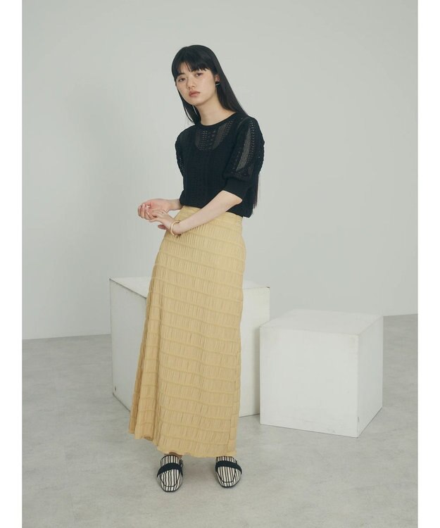 Green Parks ａ．透かし柄ニットプルオーバー Black