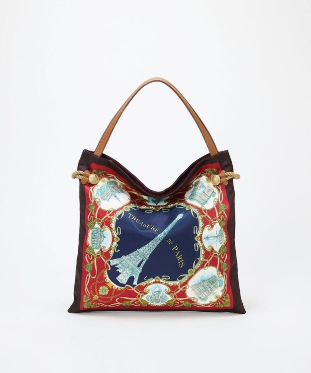 TOPKAPI 【TREASURE TOPKAPI】マイルドサテン スカーフ柄 トートバッグ チョコレート