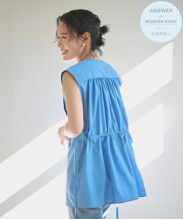 #Newans 【ANSWER for モダンベーシック】ビブヨークデザインブラウス ブルー系