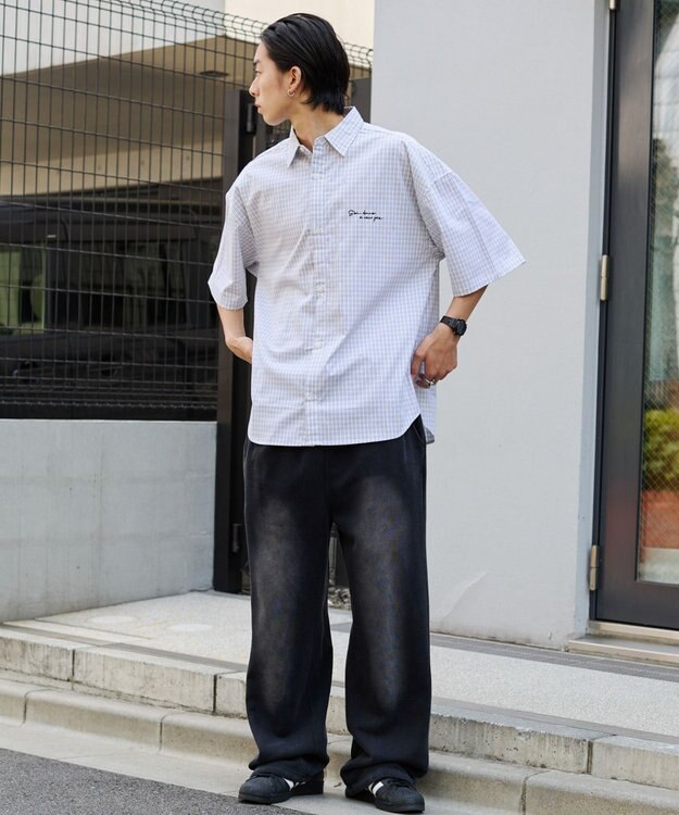 WEGO 【ウエストゴム/らくらくパンツ】アシッドウォッシュグラフィックスウェットパンツ ブラックその他