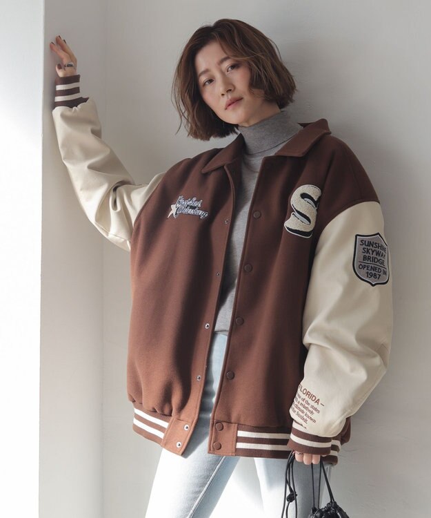 WEGO 【25年秋冬新作/ユニセックス着用ITEM/SMLサイズ展開】メルトンワッペンスタジャン ブラウン