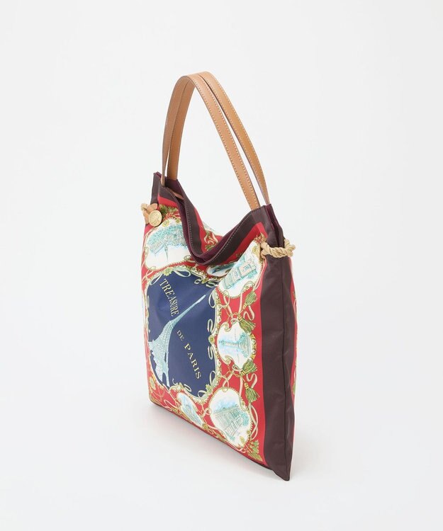 TOPKAPI 【TREASURE TOPKAPI】マイルドサテン スカーフ柄 トートバッグ チョコレート