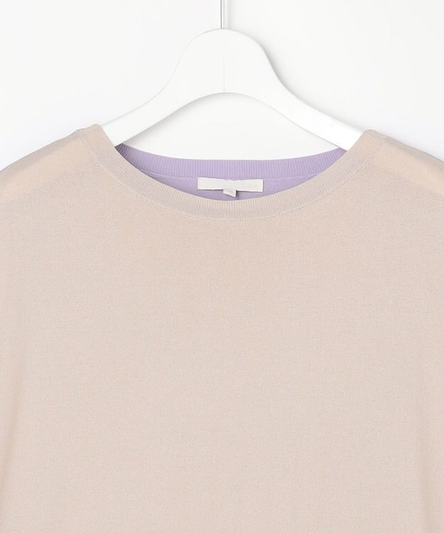 自由区 【大人のバイカラー】ライトクレープストレッチ プルオーバー ベージュ×ライトラベンダー