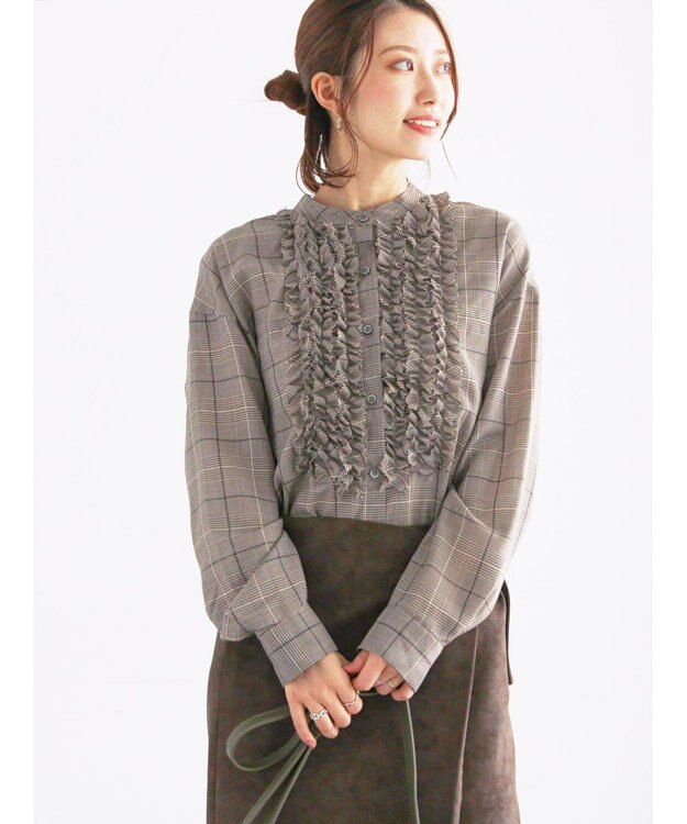 Te chichi チェックフリルブラウス ブラック