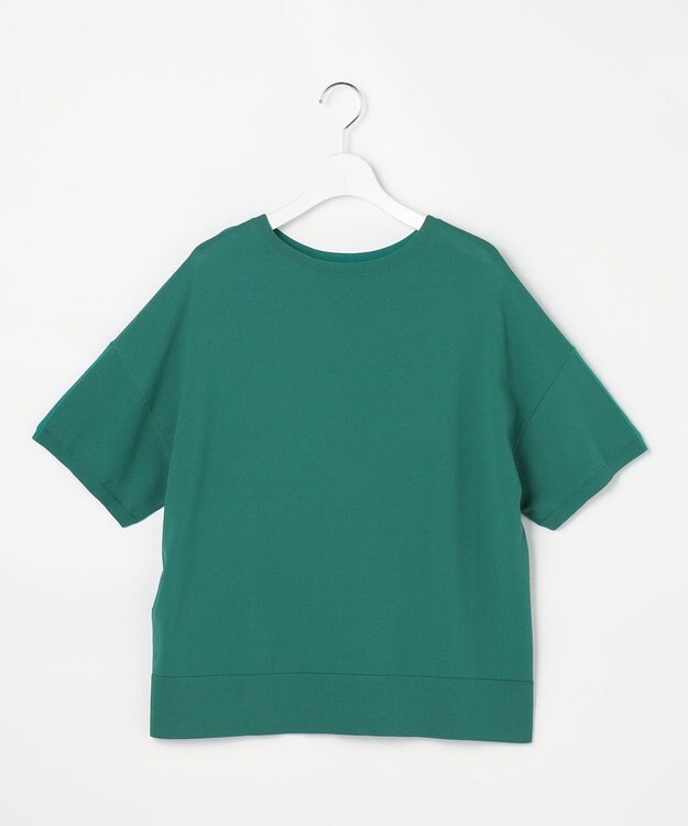 自由区 【大人のバイカラー】ライトクレープストレッチ プルオーバー エメラルド×Dエメラルド