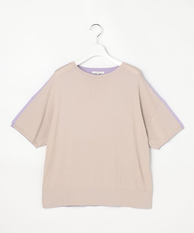 自由区 【大人のバイカラー】ライトクレープストレッチ プルオーバー ベージュ×ライトラベンダー