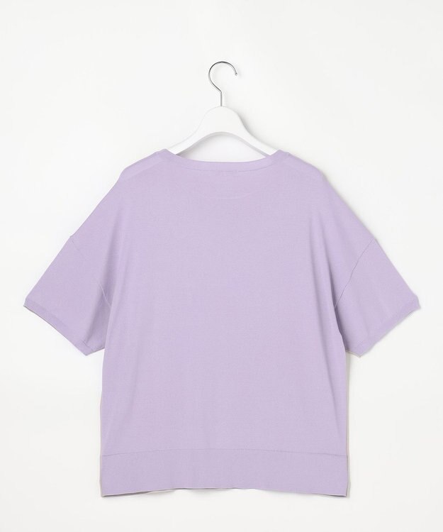 自由区 【大人のバイカラー】ライトクレープストレッチ プルオーバー ベージュ×ライトラベンダー