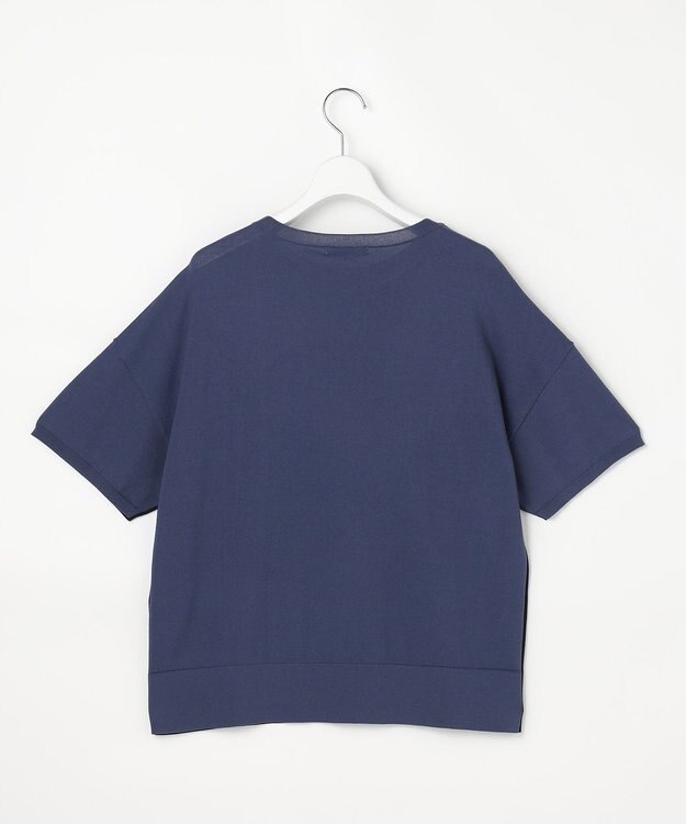 自由区 【大人のバイカラー】ライトクレープストレッチ プルオーバー ネイビー×ブルーグレー