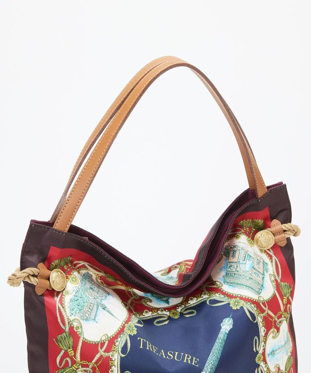 TOPKAPI 【TREASURE TOPKAPI】マイルドサテン スカーフ柄 トートバッグ チョコレート