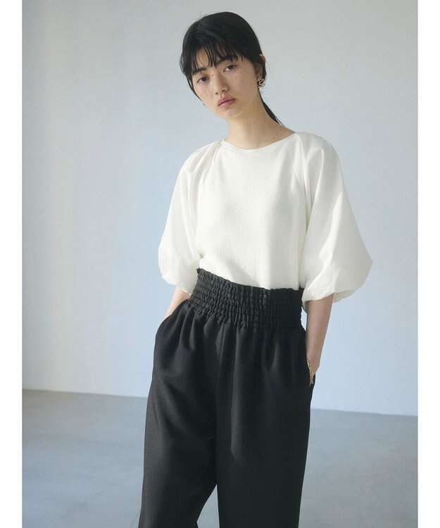 Green Parks armonia．袖布帛ニットプルオーバー Ivory