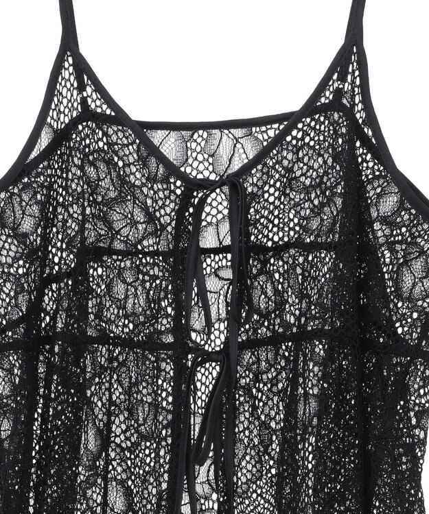 YECCA VECCA リーフ柄レースキャミワンピース Black