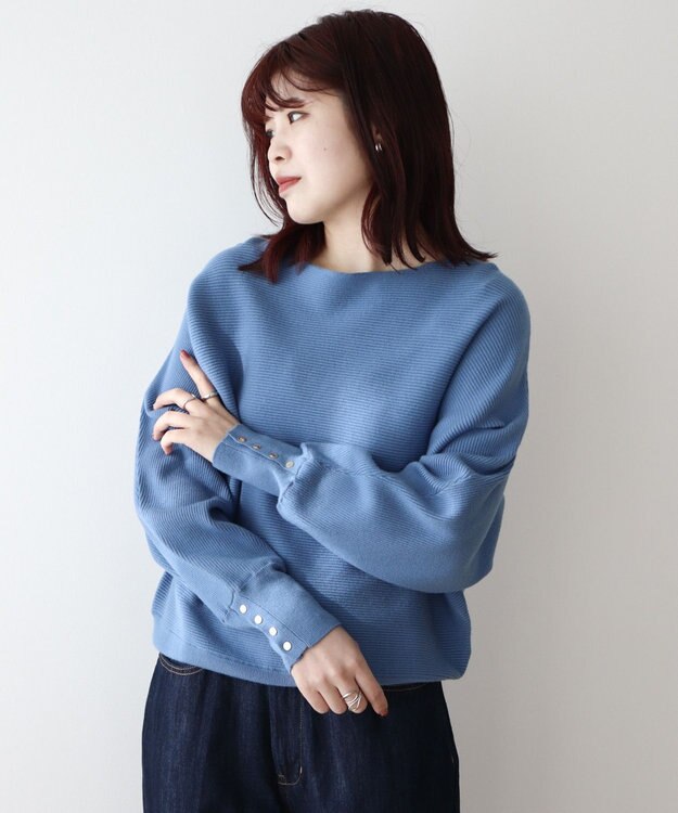 Green Parks もちやわ袖釦ドルマンニットプルオーバー Blue