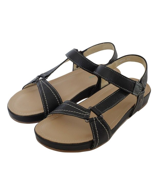 Pointer 天然皮革 本革ストラップサンダル ブラック