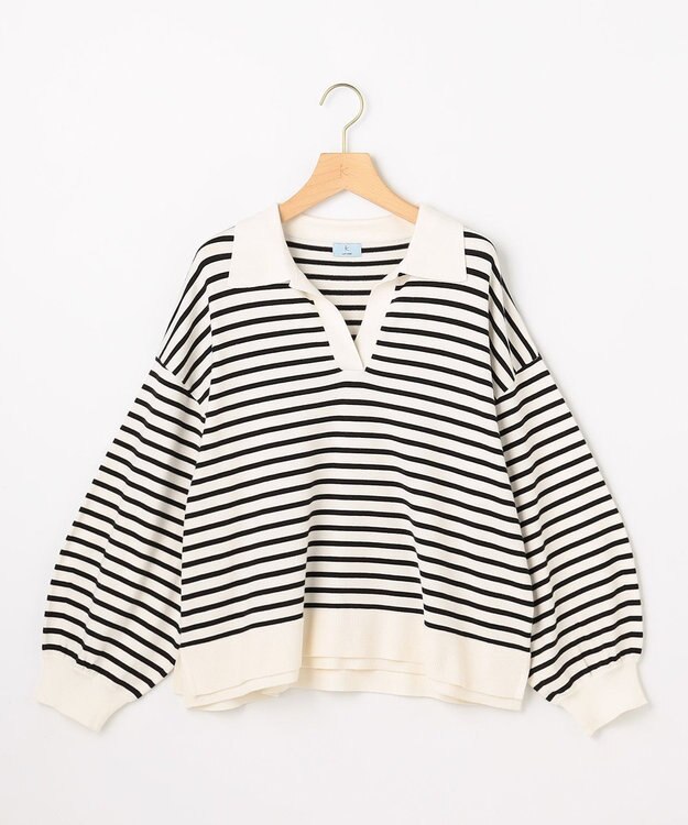 組曲 【加藤ローサさん着用】ポロ襟ストレッチニット ホワイト系1