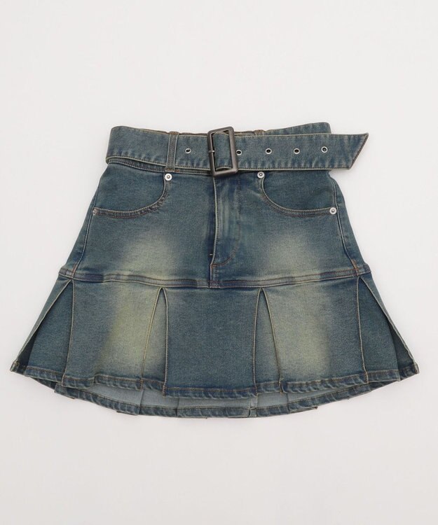 WEGO ベルト付デニムプリーツスカパン デニム中濃加工色