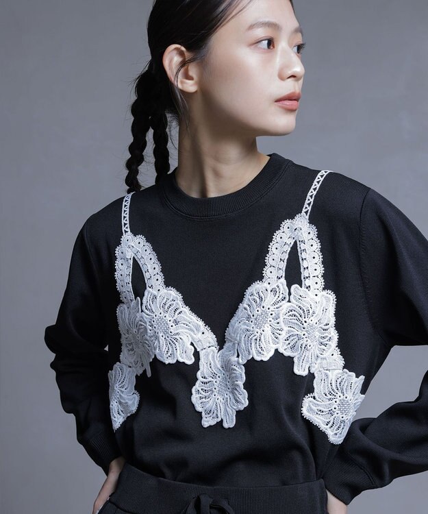 組曲 S 【組曲×setsuko sagittaire】レーシートラック プルニット ブラック系