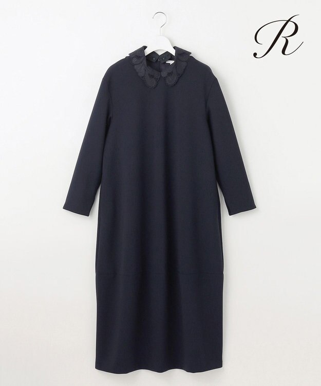 23区 【R(アール)】ダブルクロス レース襟 ワンピース ネイビー系
