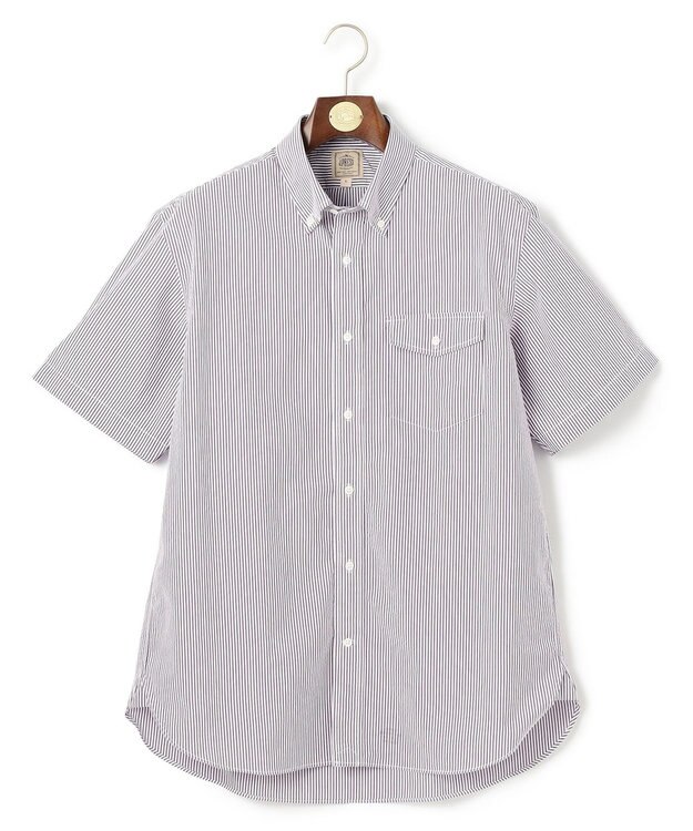 J.PRESS MEN 【クールマックス】サッカーストライプ／マイクロギンガムチェック シャツ/B.D パープル系1