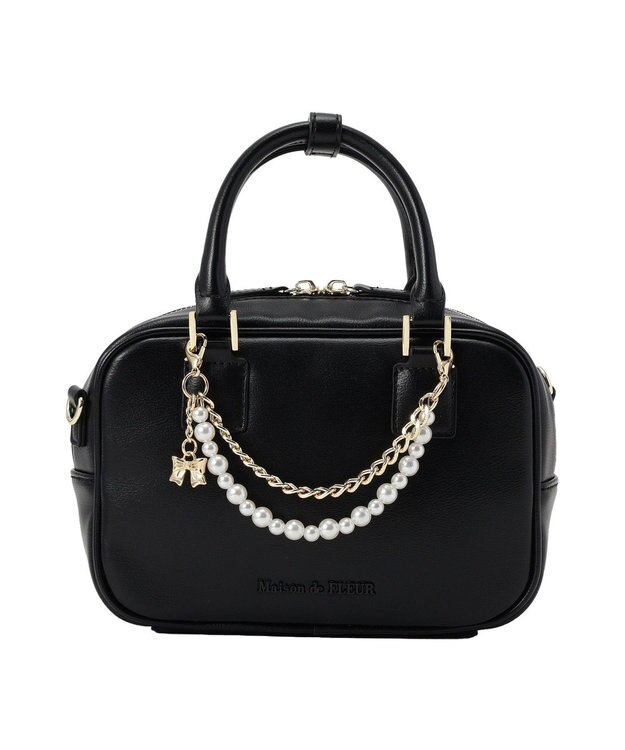 Maison de FLEUR チャーム付きワイドボストンバッグ Black