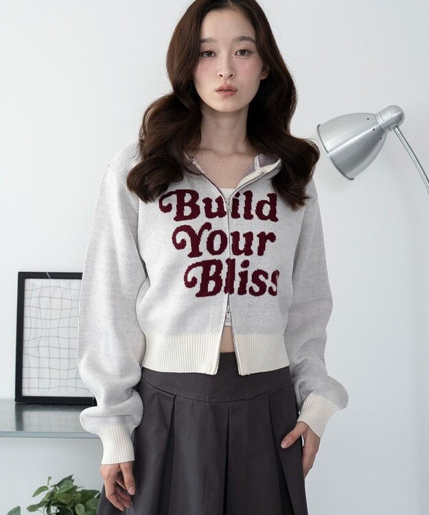 WEGO グラフィックジャガードニットZIPパーカー ホワイトアイボリー