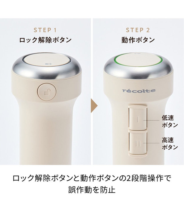 YAMATO テーブル＆キッチン 【レコルト】コードレスハンディブレンダー  クリームホワイト  RHB-2(W) ホワイト