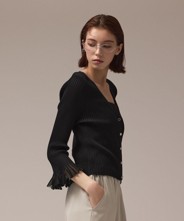 GRACE CONTINENTAL シアーフリルニットカーディガン ブラック