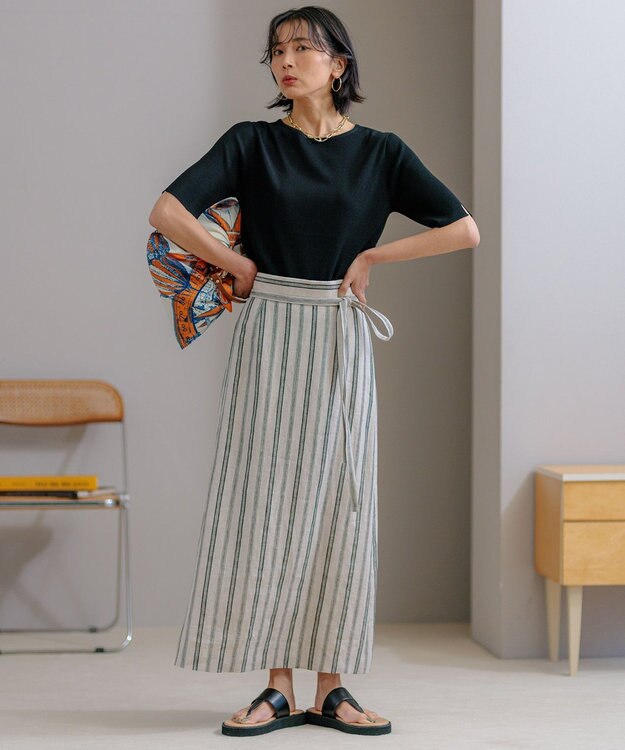 23区 S 【洗える】レーヨンポリエステルストレッチ 5分袖 ニット ブラック系