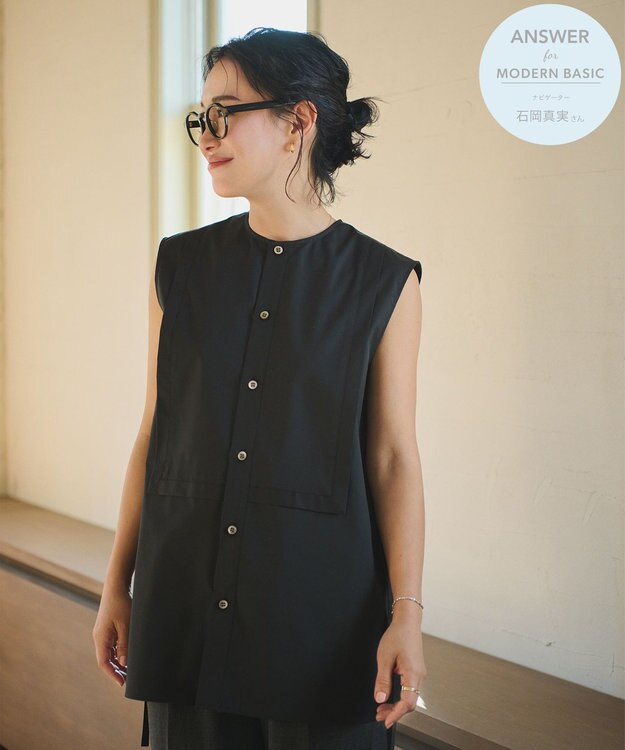 #Newans 【ANSWER for モダンベーシック】ビブヨークデザインブラウス ブラック系