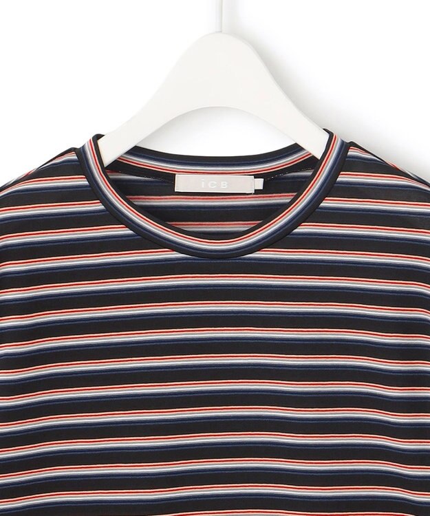 ICB L 【洗える】 シアーマルチボーダー カットソー モノトーンベース系