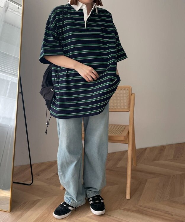 WEGO ボーダーラガーシャツ ネイビー