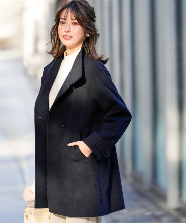 ANY SIS S ウールライクスタンドカラー ミドルコート ネイビー