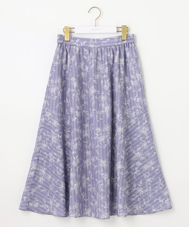 ANY SIS 【洗える】ラインフラワーストライプ スカート ライトブルー系