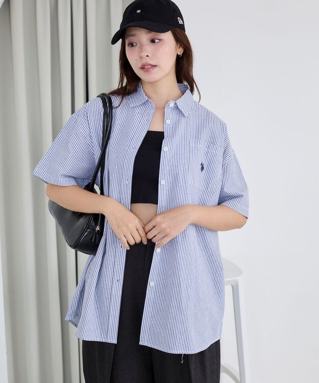 WEGO USPOLOハーフスリーブシャツ ブルーストライプ