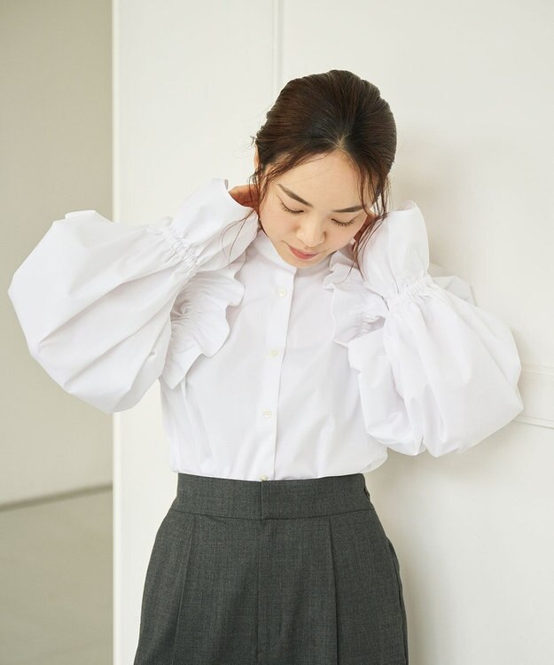 #Newans 【洗濯機可能/シワになりにくい】〈春名亜美さんコラボ〉ショルダーフリルブラウス ホワイト