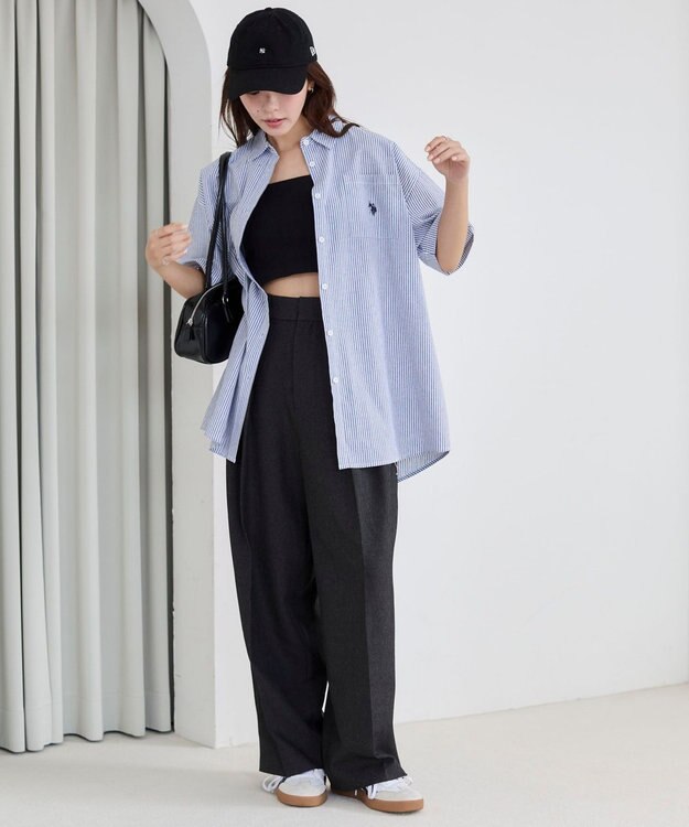 WEGO USPOLOハーフスリーブシャツ ブルーストライプ