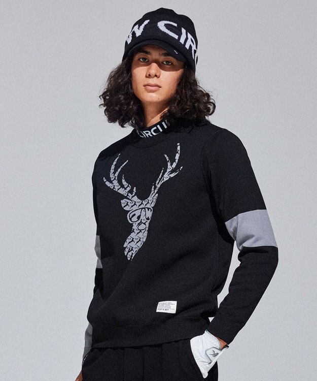 PW CIRCULUS 【イージーケア/軽量】【MEN】 DEER モチーフニット ブラック系