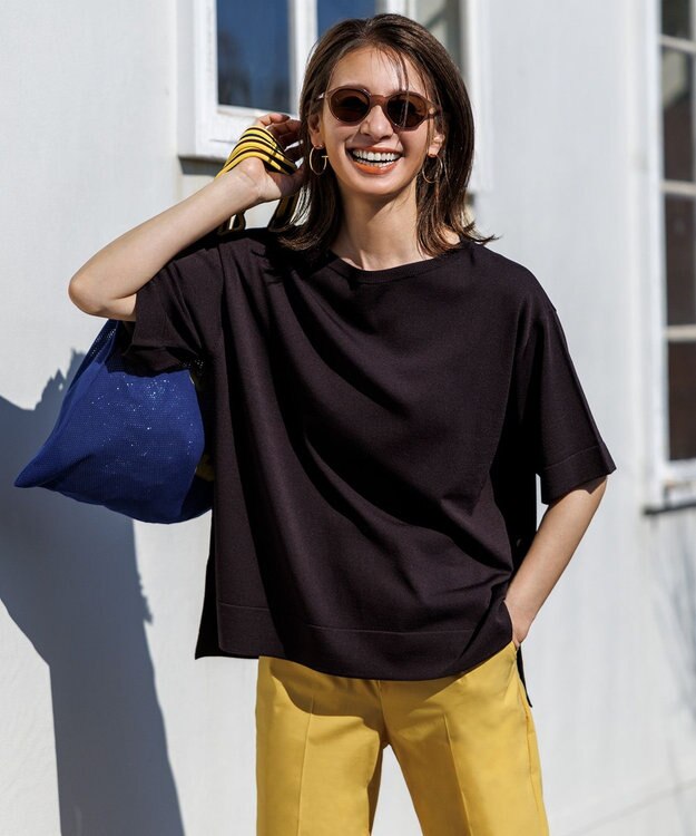 UNFILO L スゴ機能美 ハーフスリーブ ニット ブラウン