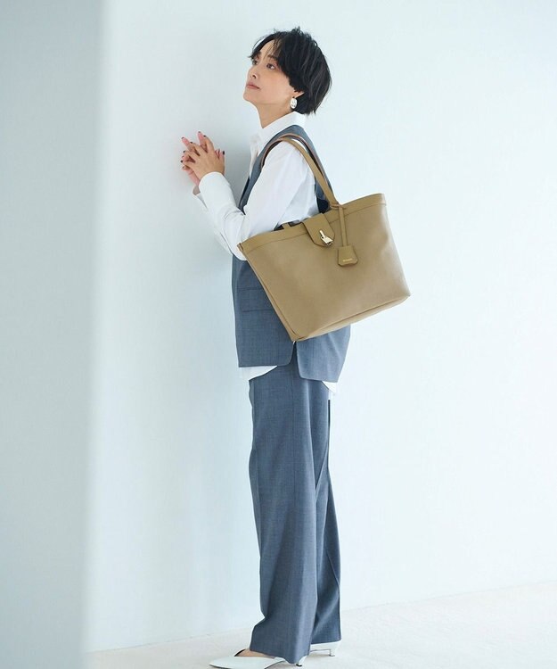 TOPKAPI 【Breath TOPKAPI】RIPPLE LOCK  リプルロック レザーコンビ トート バッグ カーキブラウン