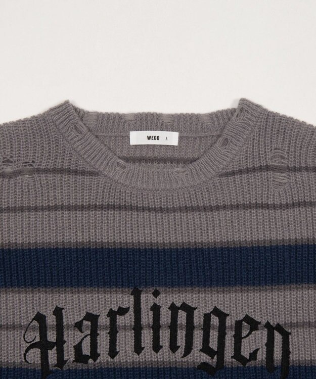 WEGO 【ユニセックス着用ITEM】アゼアミボーダーニットプルオーバー グレーボーダー