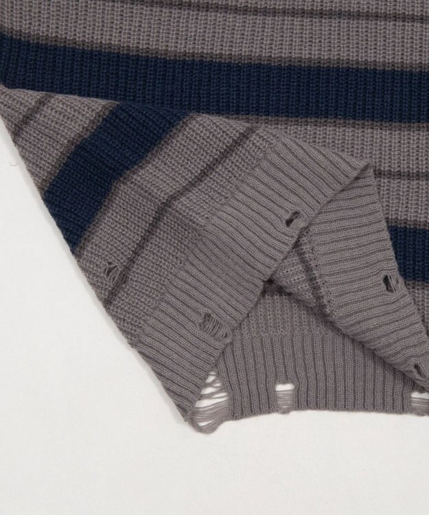 WEGO 【ユニセックス着用ITEM】アゼアミボーダーニットプルオーバー グレーボーダー