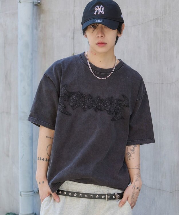 WEGO 【ユニセックス着用ITEM/MLサイズ展開】ブリーチダメージアップリケT（SS） ブラックその他