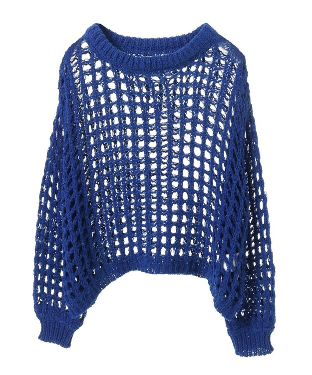 earth music&ecology チュールヤーンメッシュニットプルオーバー Blue